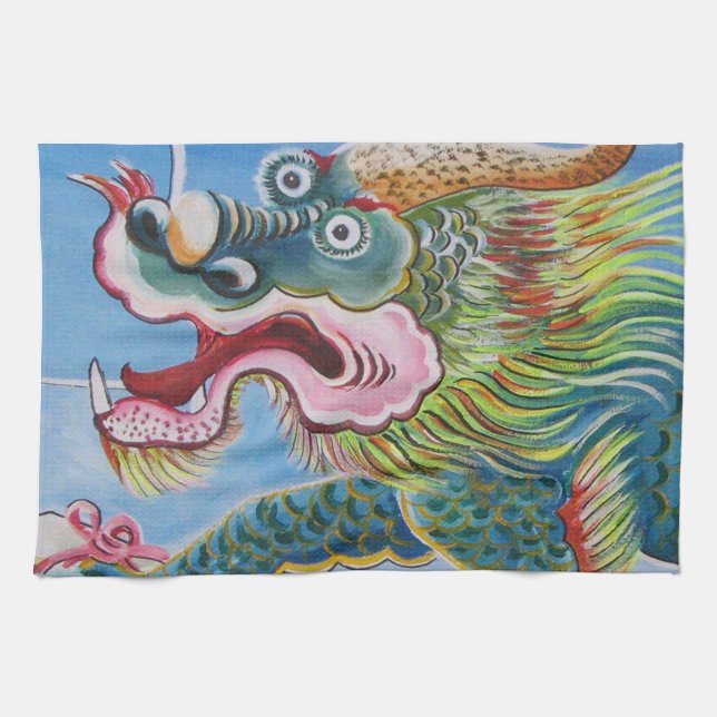 Chinese Foo Dog / Lion Guardian Mural Tea Towel (Horizontal)