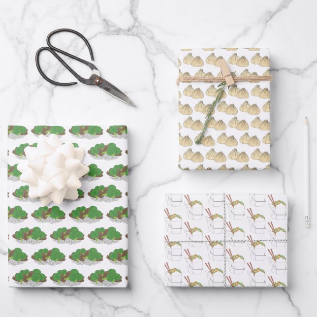 Chinese Food Beef and Broccoli Fried Rice Dumpling Wrapping Paper Sheet (Front)
