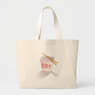 Chinese food take out box chopsticks graphic large tote bag