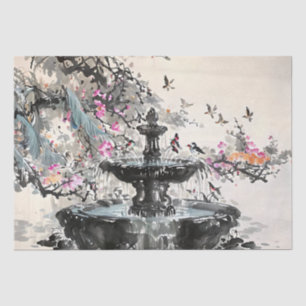 Chinese Fountain Art Ink Painting Decoupage Tissue Paper