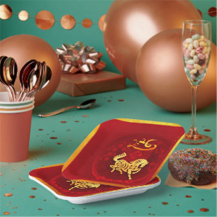 Chinese FU Luck lantern Horse Year greeting PP02 Paper Plate