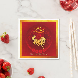 Chinese FU Luck lantern Horse Year Party PN02 Napkin