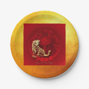 Chinese FU Luck lantern Tiger Year greeting PP01 Paper Plate