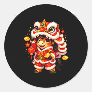 Chinese Fun Lion Dance Lunar Classic Round Sticker