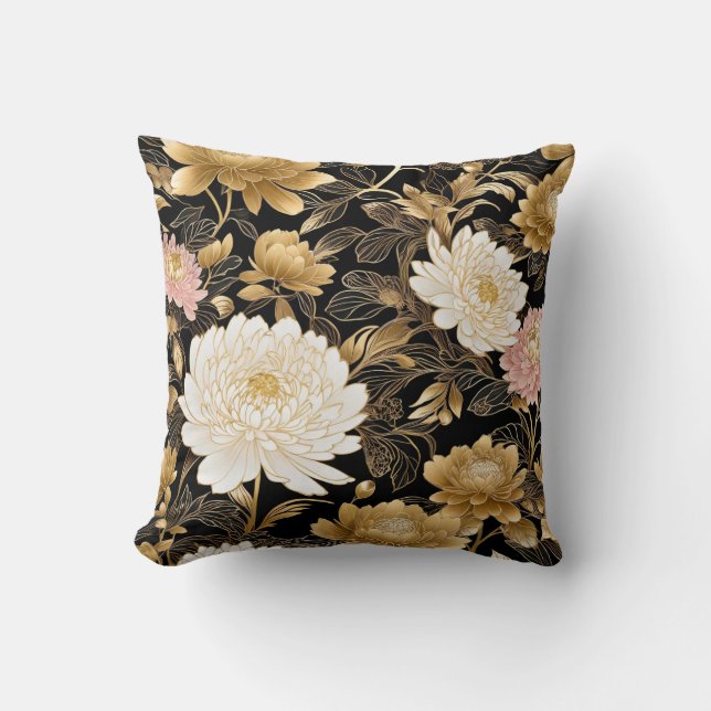 Chinese gold flowers .Beautiful and elegant fabric Cushion (Front)