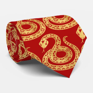 Chinese gold Snake paper-cut style red Tie