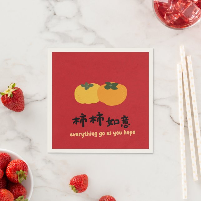 Chinese Good Luck Wish Red Napkins (Insitu)