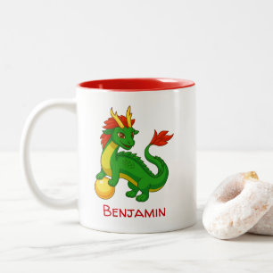 Chinese Green Dragon Custom Name Two-Tone Coffee Mug
