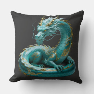 Chinese Green Gold Dragon Art Fantasy Design With Cushion