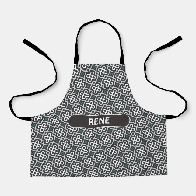 Chinese Grey Blue Minimal Pattern Apron (Front)
