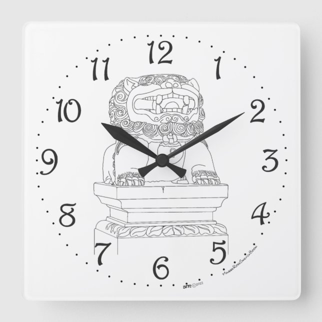 Chinese Guardian Lion Square Wall Clock (Front)