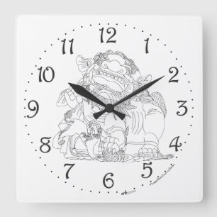 Chinese Guardian Lion Square Wall Clock