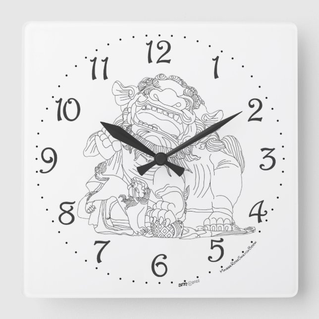 Chinese Guardian Lion Square Wall Clock (Front)