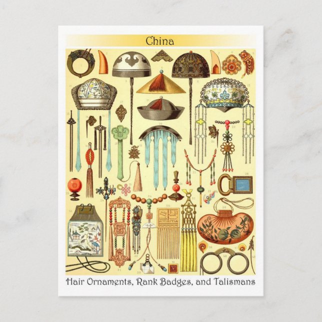 Chinese Hair Ornaments, Rank Badges, and Talismans Postcard (Front)