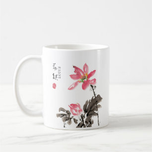 Chinese Hand painted Watercolor Floral Lotus Coffe Coffee Mug