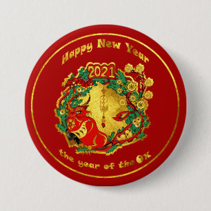 Chinese Happy New Year of The Ox 7.5 Cm Round Badge