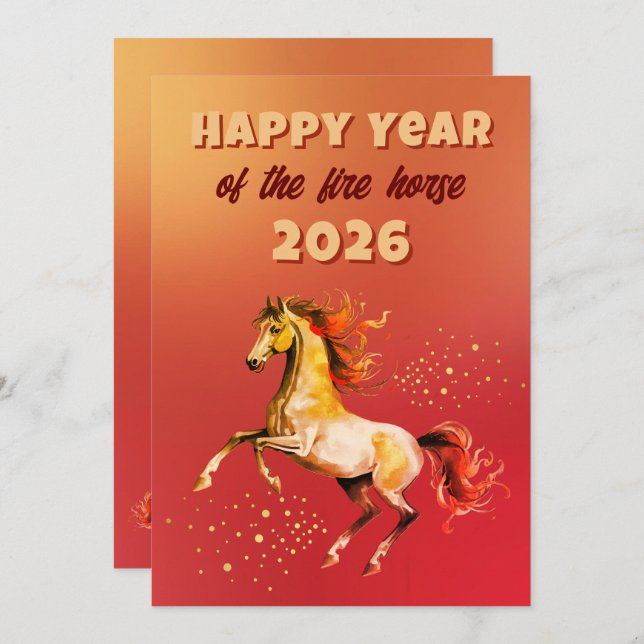 Chinese Happy Year of the Fire Horse 2026  Holiday Card (Front/Back)