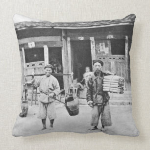 Chinese Hawkers, c.1870 (b/w photo) Cushion