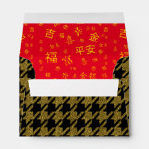Chinese hieroglyph, lucky and glitters houndstooth
