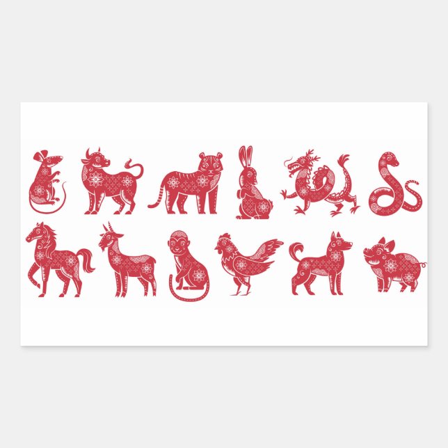 Chinese Horoscope Animals Rectangular Sticker (Front)