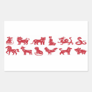 Chinese Horoscope Animals Rectangular Sticker
