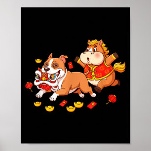 Chinese Horse American Staffordshire Terrier Happy Poster