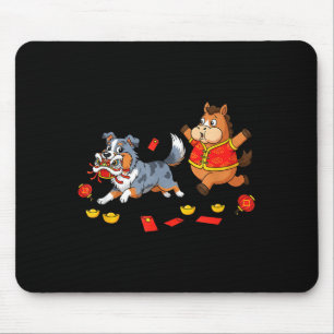 Chinese Horse Australian Shepherd Mens Womens Happ Mouse Pad