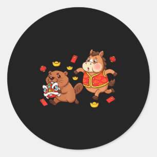 Chinese Horse Beaver Funny Kids Mens Womens Happy Classic Round Sticker