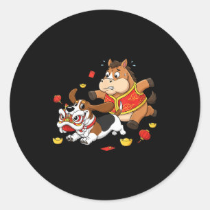 Chinese Horse Bet Hound Kids Mens Womens Happy New Classic Round Sticker