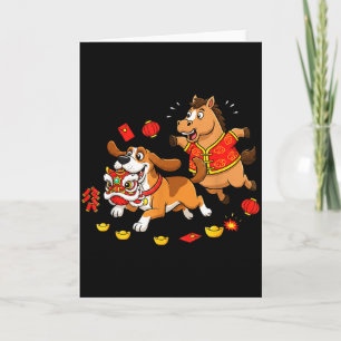 Chinese Horse Bloodhound Kids Mens Womens Happy Ne Card