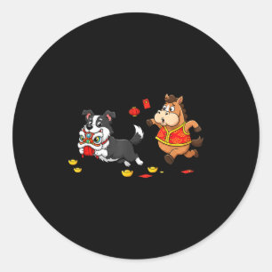 Chinese Horse Border Collie Kids Mens Womens Happy Classic Round Sticker