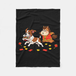 Chinese Horse Brittany Funny Kids Mens Womens Happ Fleece Blanket