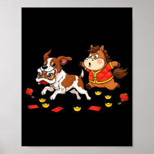 Chinese Horse Brittany Funny Kids Mens Womens Happ Poster