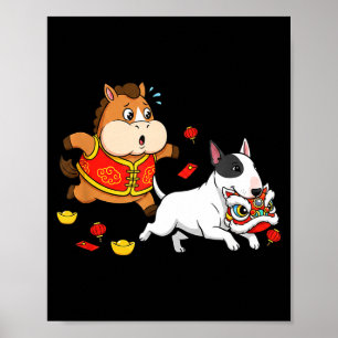 Chinese Horse Bull Terrier Kids Mens Womens Happy Poster