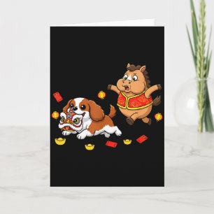 Chinese Horse Cavalier King Charles Spaniel Happy  Card