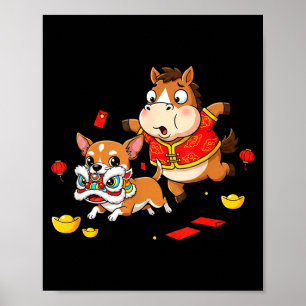 Chinese Horse Chihuahua Funny Kid Mens Womens Happ Poster