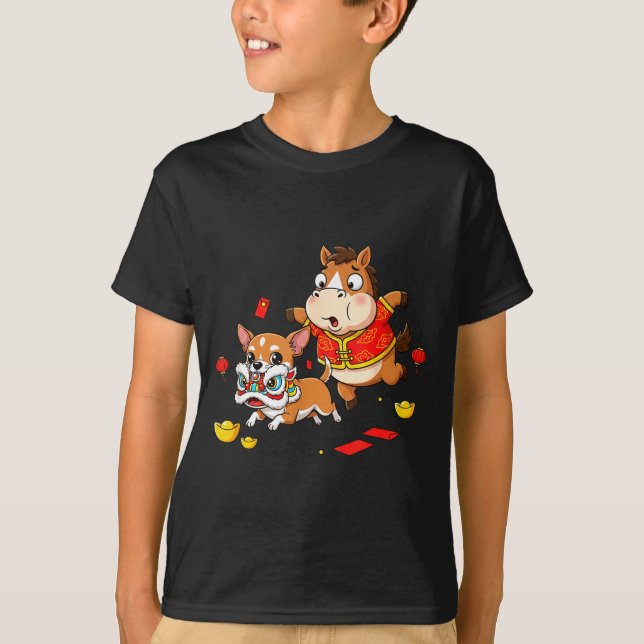 Chinese Horse Chihuahua Funny Kid Mens Womens Happ T-Shirt (Front)