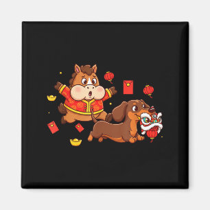 Chinese Horse Dachshund Funny Kid Mens Womens Happ Magnet