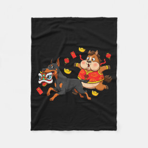 Chinese Horse Doberman Pinscher Mens Womens Happy Fleece Blanket