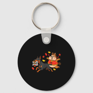 Chinese Horse Doberman Pinscher Mens Womens Happy Key Ring