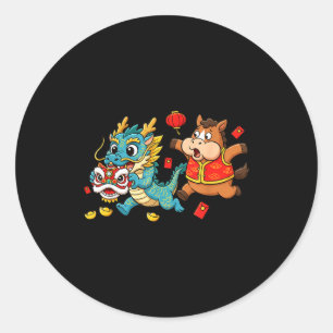 Chinese Horse Dragon Funny Kids Mens Womens Happy Classic Round Sticker