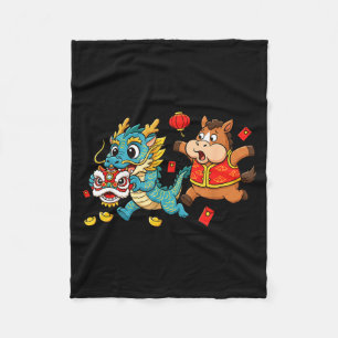 Chinese Horse Dragon Funny Kids Mens Womens Happy Fleece Blanket