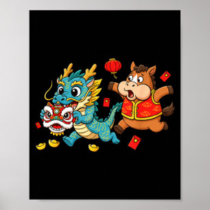 Chinese Horse Dragon Funny Kids Mens Womens Happy Poster