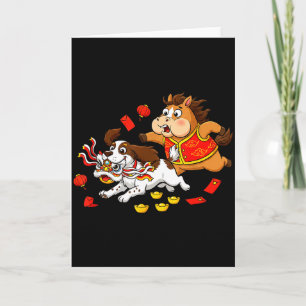 Chinese Horse English Springer Spaniel Funny Happy Card