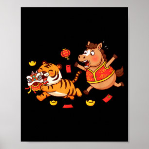 Chinese Horse Funny Tiger Kids Mens Womens Happy N Poster
