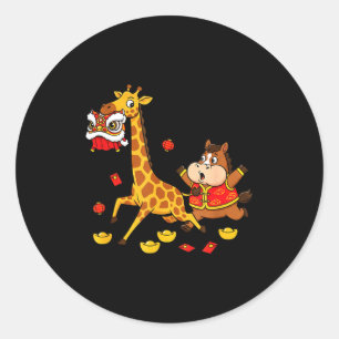 Chinese Horse Giraffe Funny Kids Mens Womens Happy Classic Round Sticker