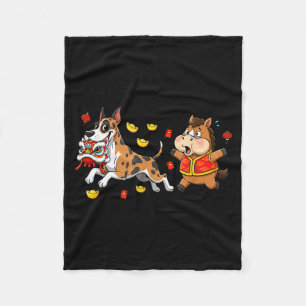 Chinese Horse Great Dane Kids Mens Womens Happy Ne Fleece Blanket