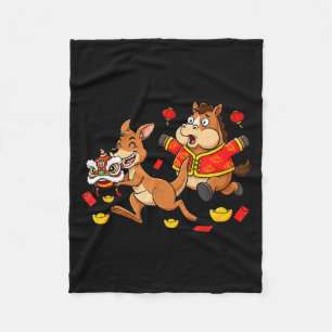 Chinese Horse Kangaroo Funny Kids Mens Womens Happ Fleece Blanket