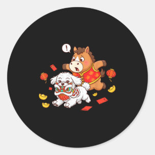 Chinese Horse Maltese Funny Kids Mens Womens Happy Classic Round Sticker