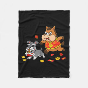 Chinese Horse Miniature Schnauzer Mens Womens Happ Fleece Blanket